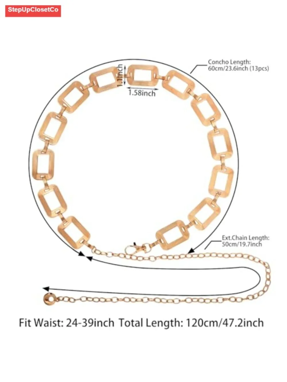 Adjustable Chunky Metal Waist Chain Belt for Women Dresses Jeans
